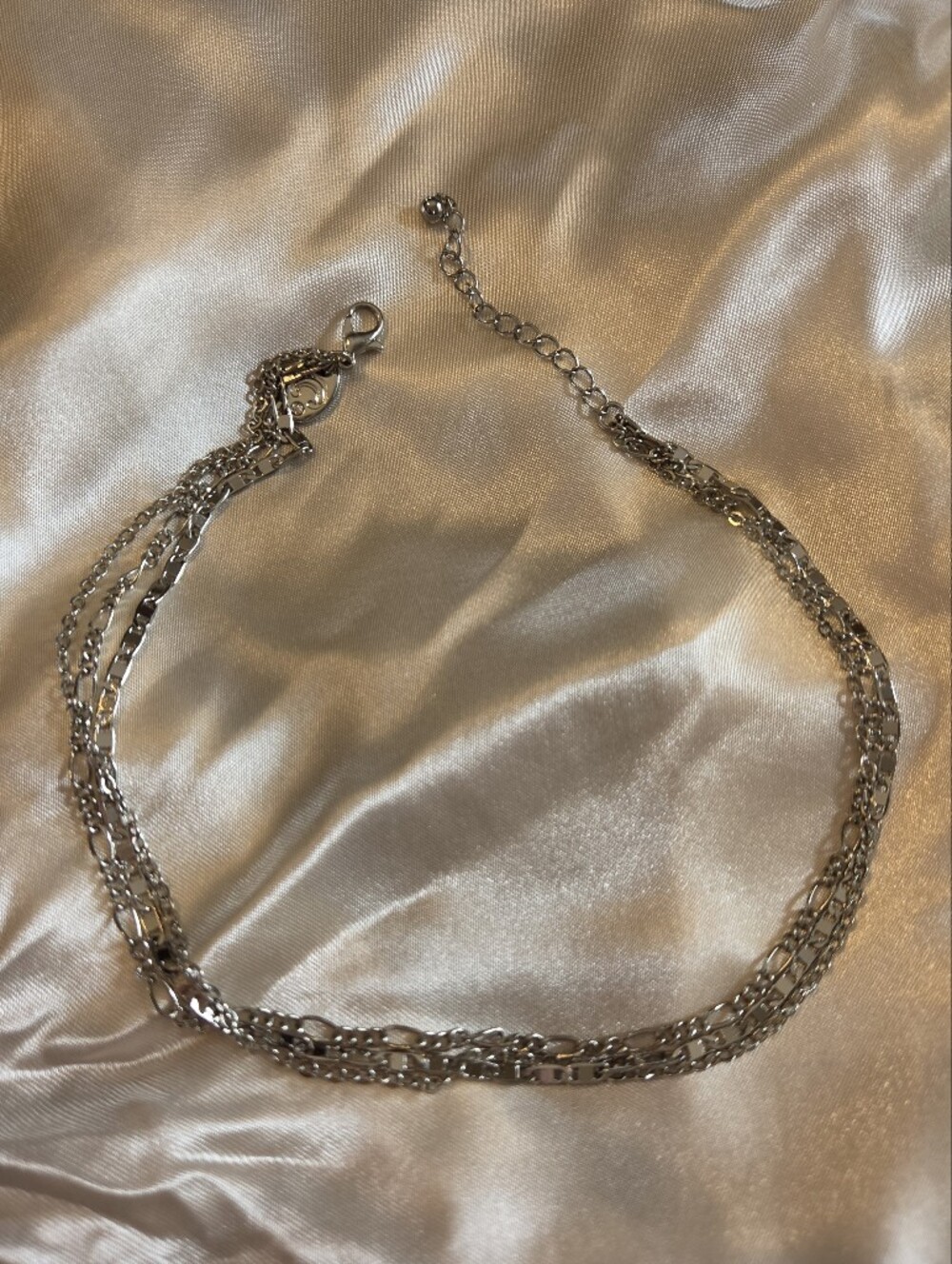 Charming Charlie Silver Triple Chain Choker Necklace
